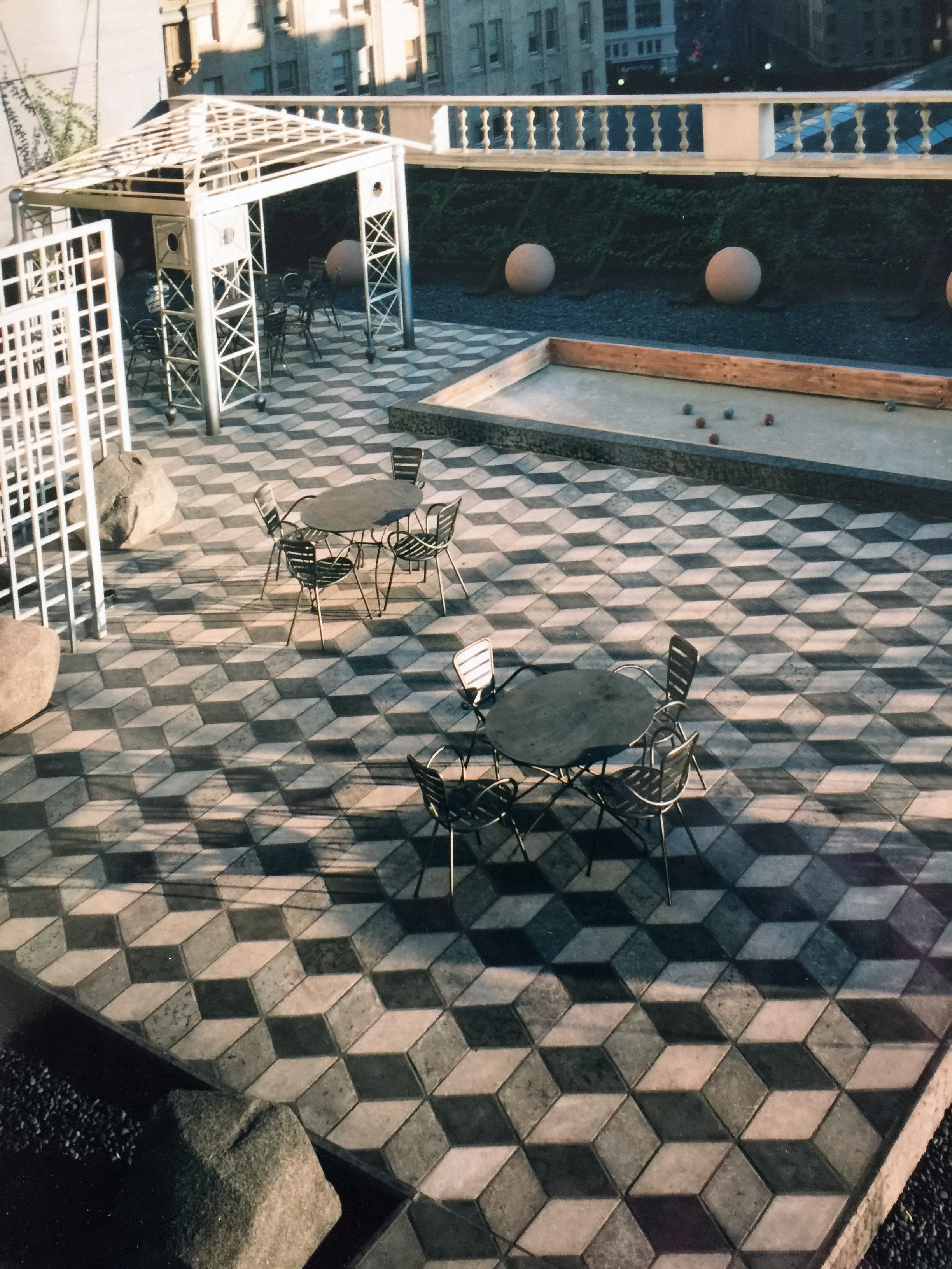 Geometric concrete tile patio