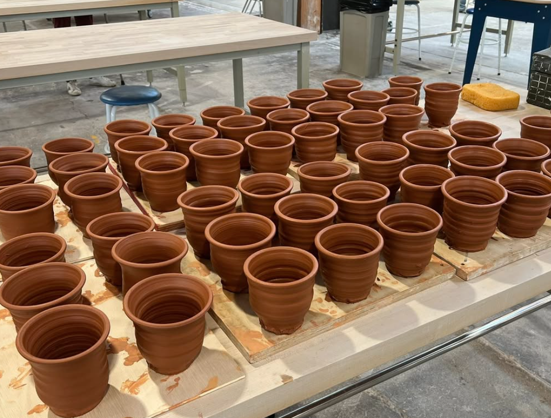Production cups in the studio